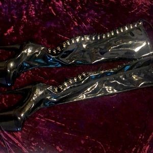 COPY - Sexy Black Lace up Thigh High Platform Stiletto Hell Boots